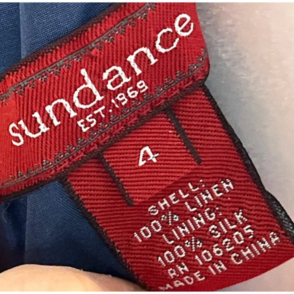 Sundance Linen Dress Blue Fit Flare Maxi Minimalist Luxury Wedding Guest Women 4 - Picture 2 of 13